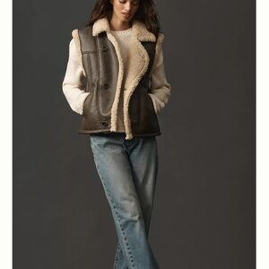 By Anthropologie Faux Leather Sherpa Fleece-Lined Vest